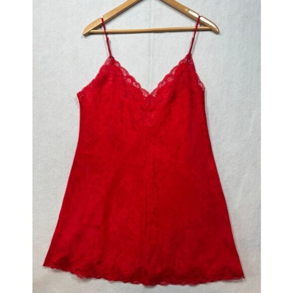 Victoria's Secret Chemise Slip Dress Red Lace Gold Label Women's L Vintage Y2K - Picture 2 of 7